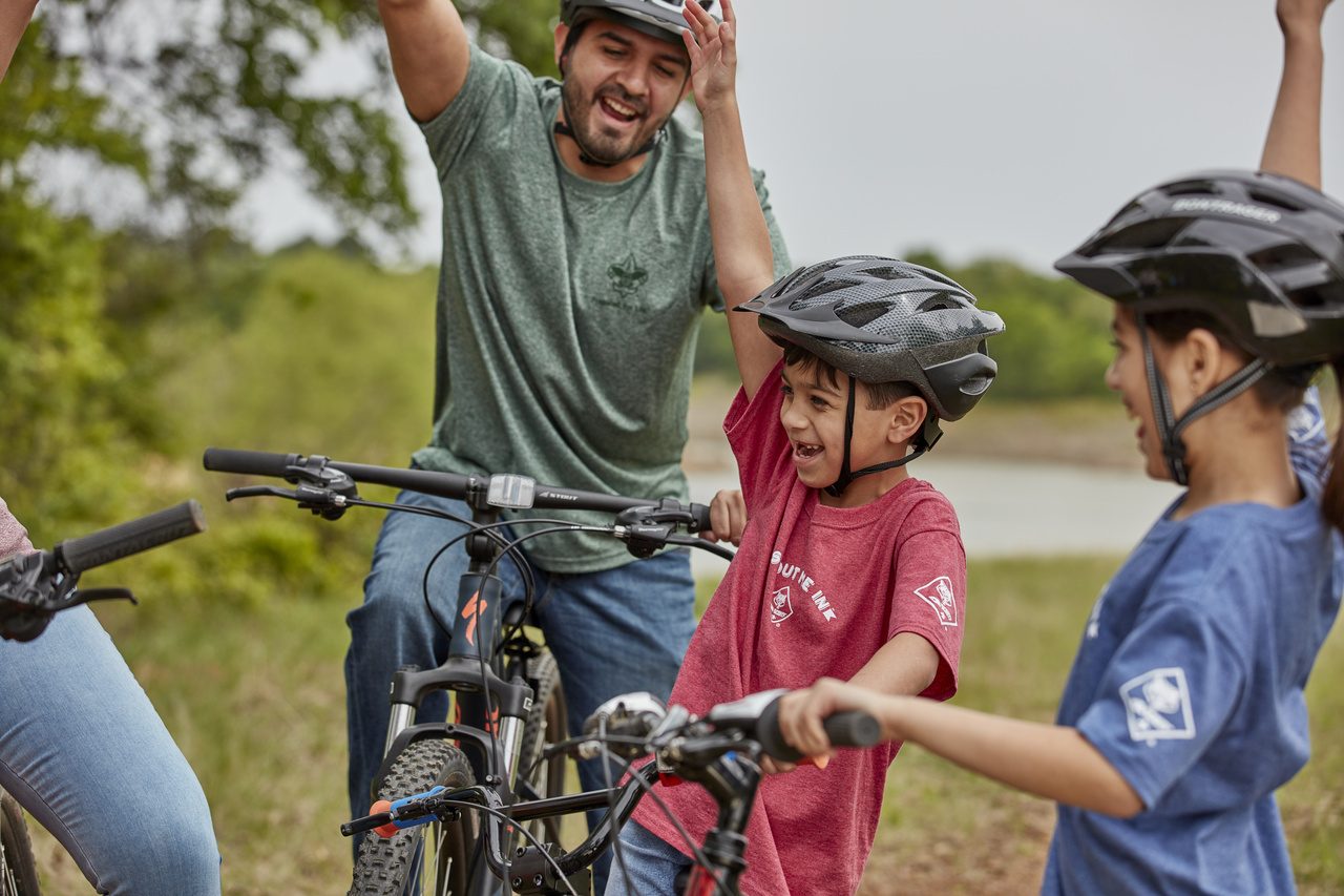 A pack bike ride in the park.