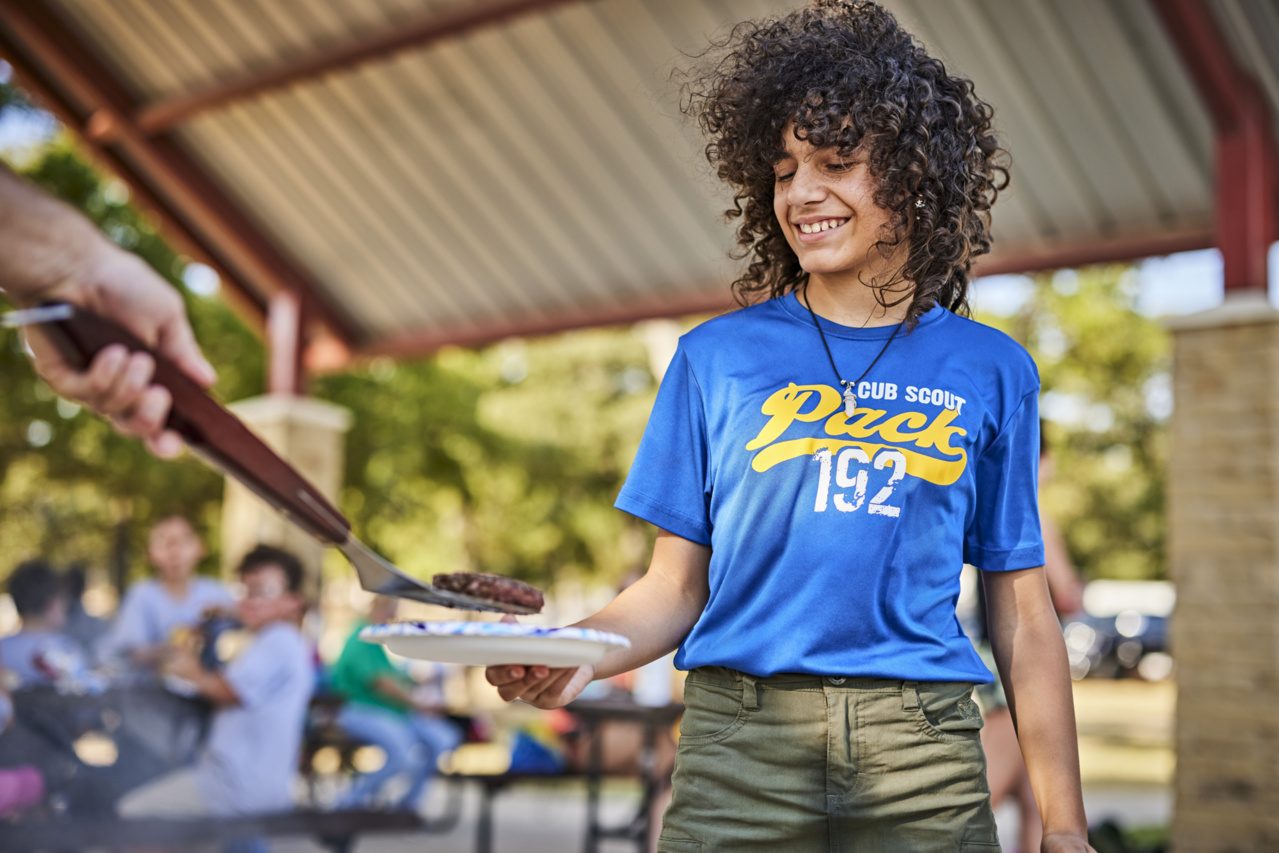 The line for the camp cookout.