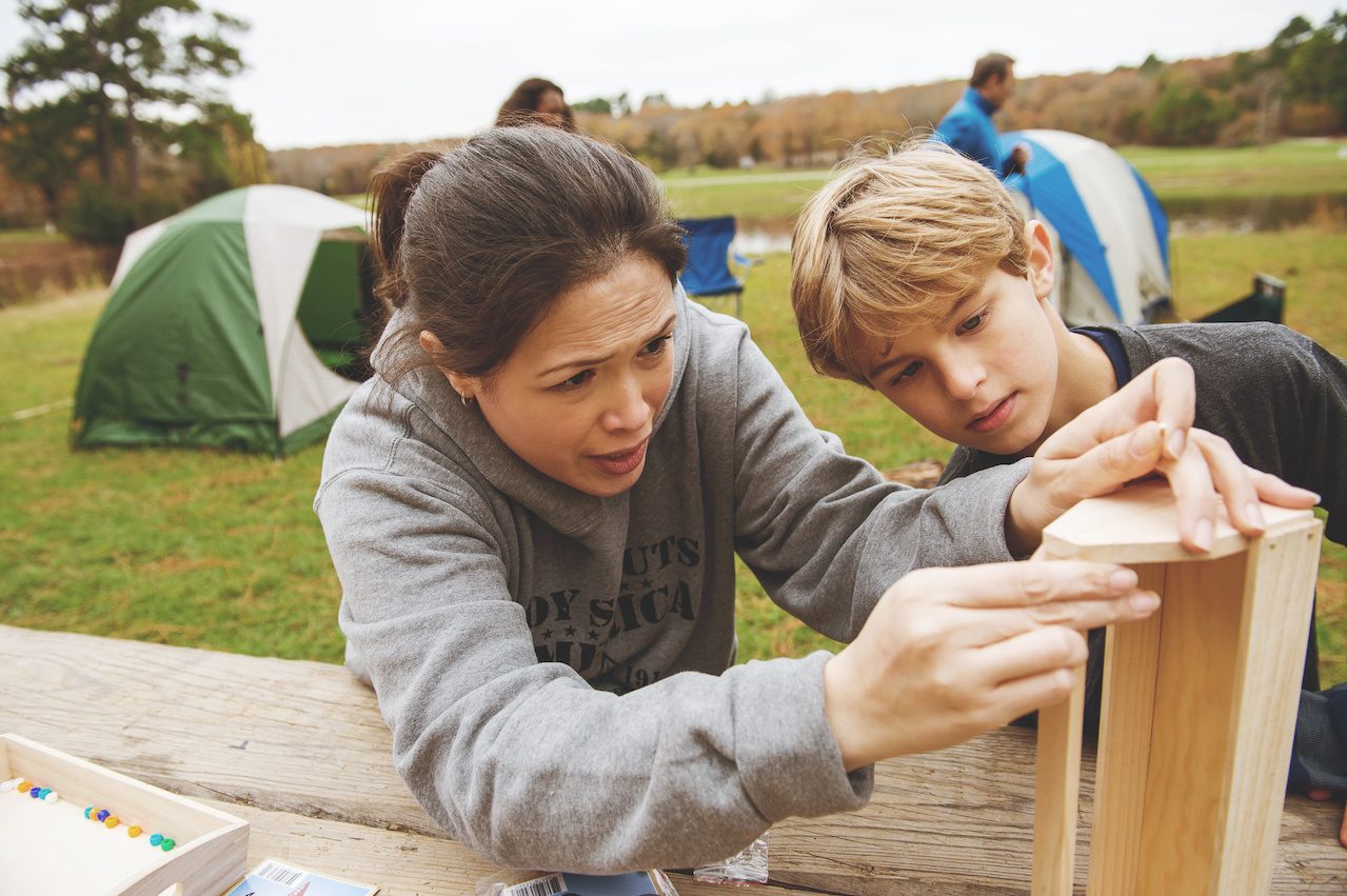 Building a bird house at day camp.