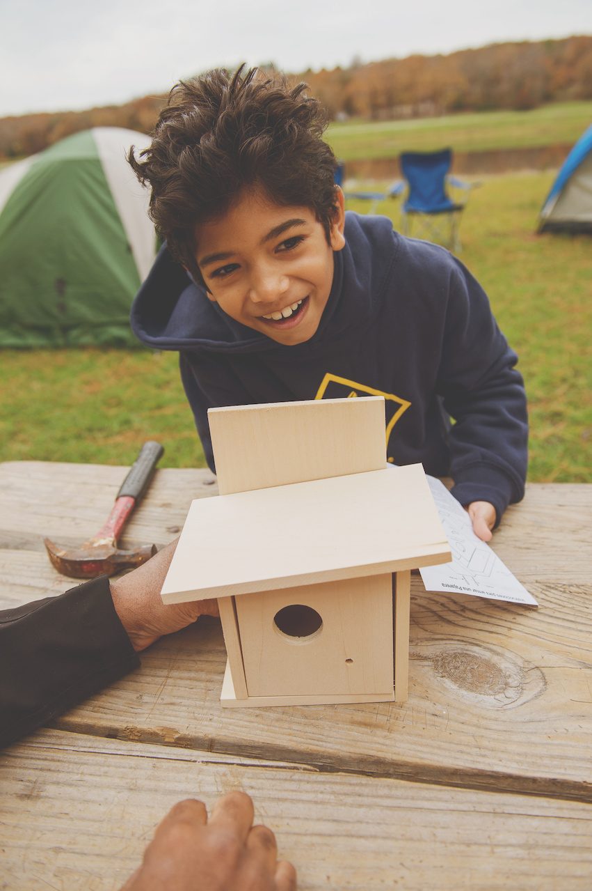 Inspecting the build at a craft station.
