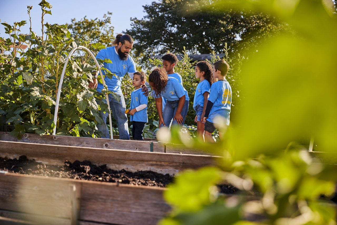 Working in the community garden.