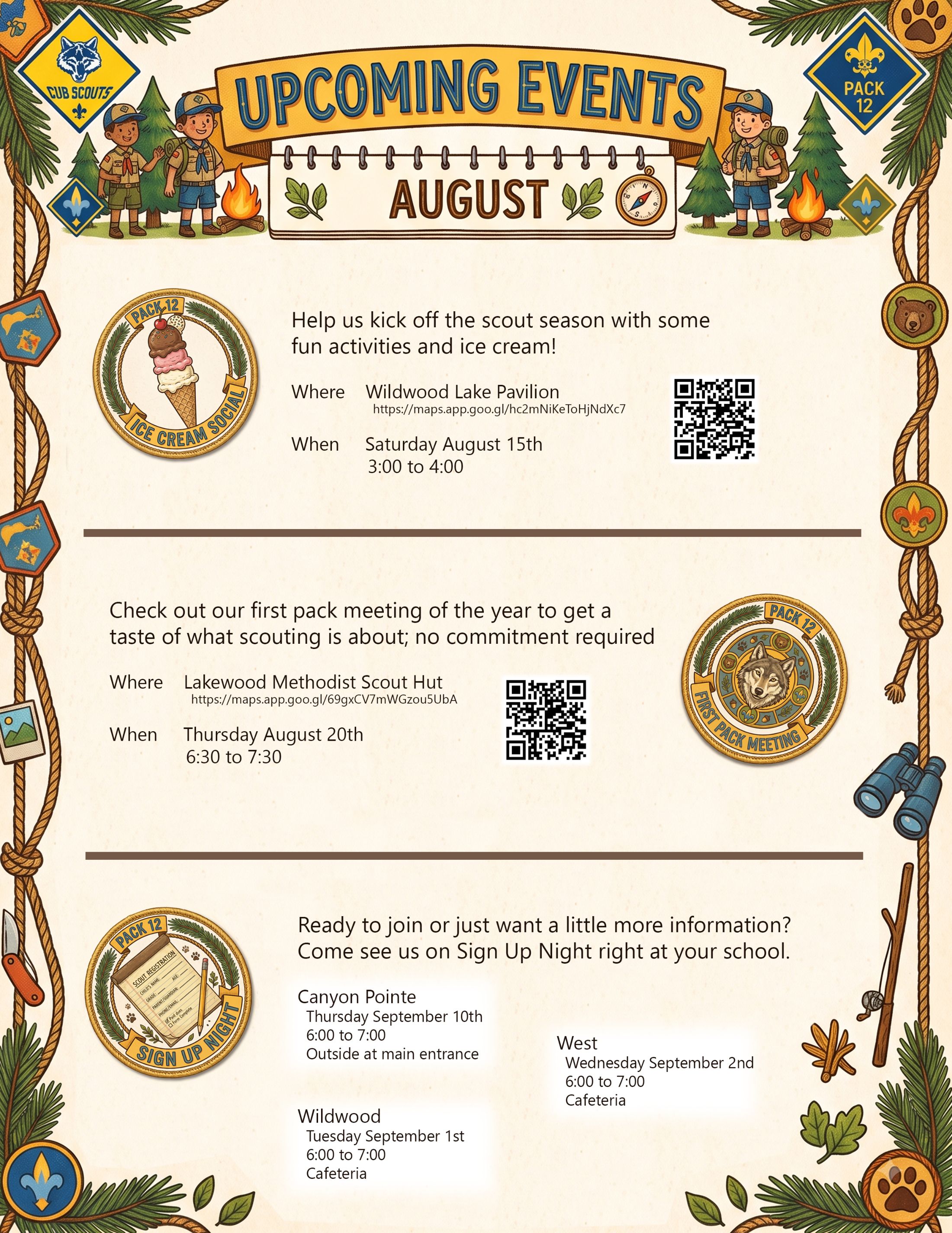Pack 12 upcoming events flyer